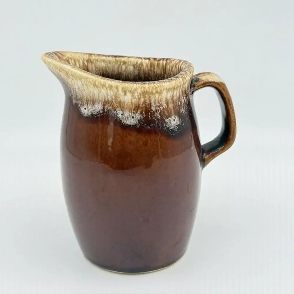 Vintage Hull Oven Proof Pottery Brown Drip Glaze Creamer and Sugar Bowl Set USA